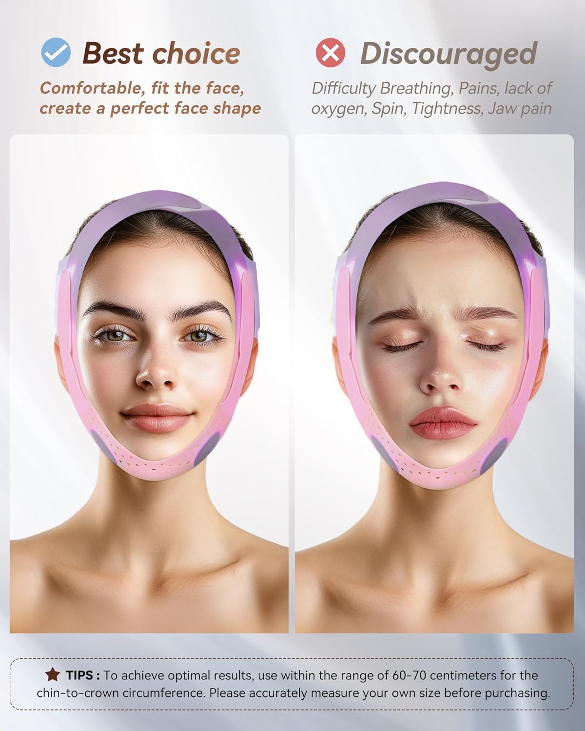 V-Line Sculpting Face Mask - Silicone Jawline Tightening Strap for Double Chin Reduction | Adjustable 23-27 Inches, Pink
