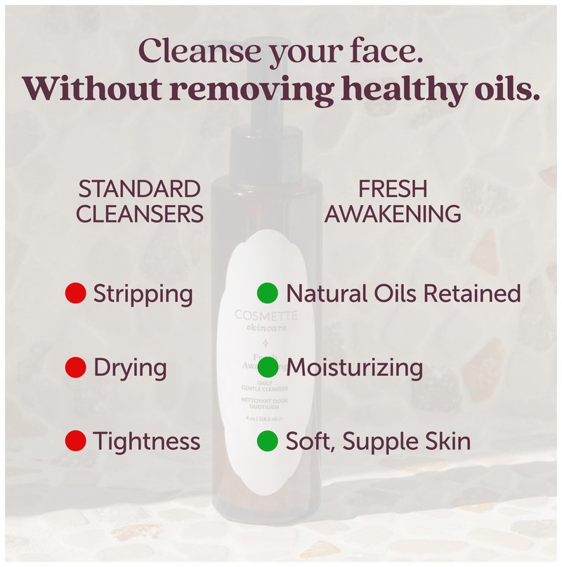 Cosmette Skincare Fresh Awakening Gentle Face Wash for Women - Foaming Oil to Foam Facial Cleanser & Makeup Remover - Natural, Hydrating, Rich in Squalane, Omegas, Vitamin A + Antioxidants