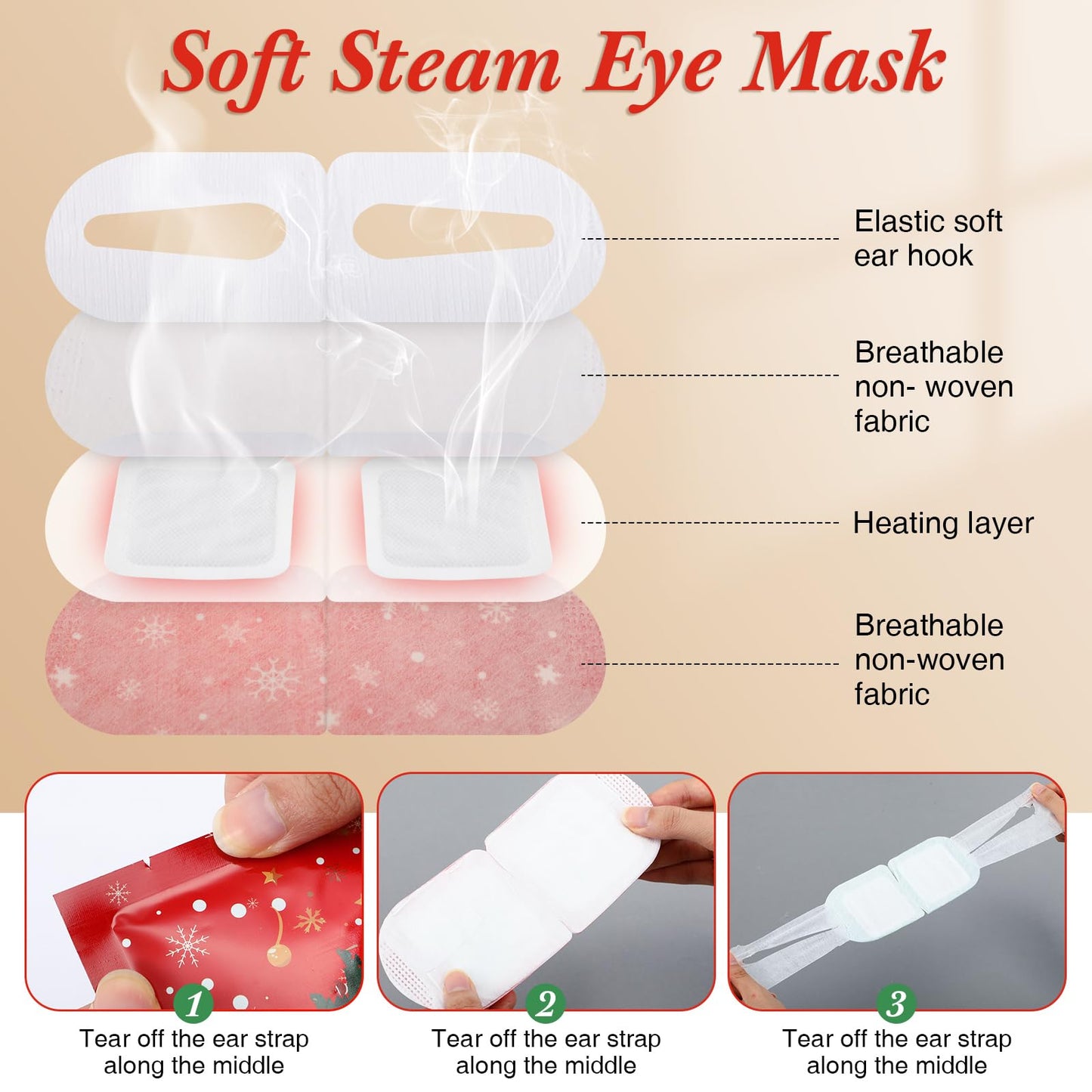 Demissle 36 Pack Christmas Steam Eye Masks Bulk for Dry Eyes Disposable Eyes Masks Cover Self Heating Red and Green Moist Heat Eyemasks Holiday Warm Eye Compress Gift for Women Home Office Travel