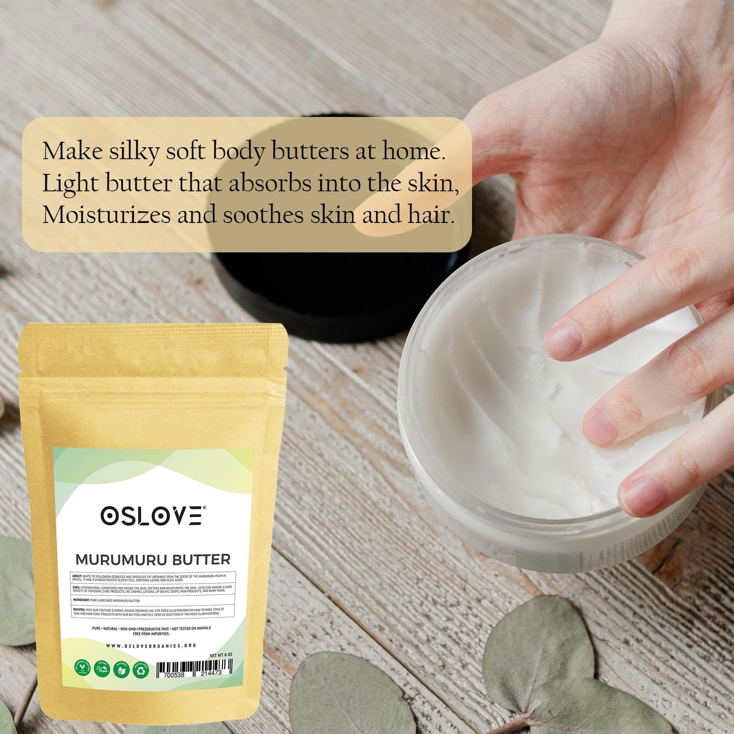 Oslove Organics Pure, Natural and Unrefined Murumuru Butter - Soft silky butter for lotions, whipped body butters/souffles, lip balms, salves | 8oz