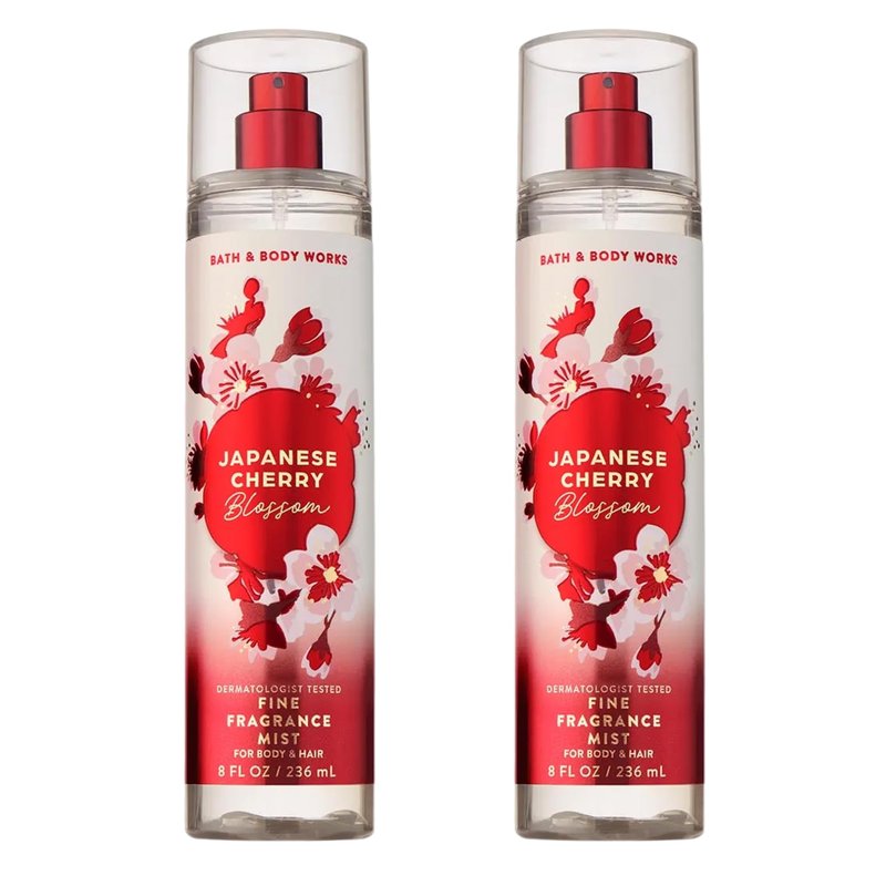 Bath & Body Works Japanese Cherry Blossom Fine Fragrance Mist, Body Spray & Perfume for Women, Long-Lasting Personal Fragrance, Iconic Floral Scent, 8 fl oz - 2 Pack