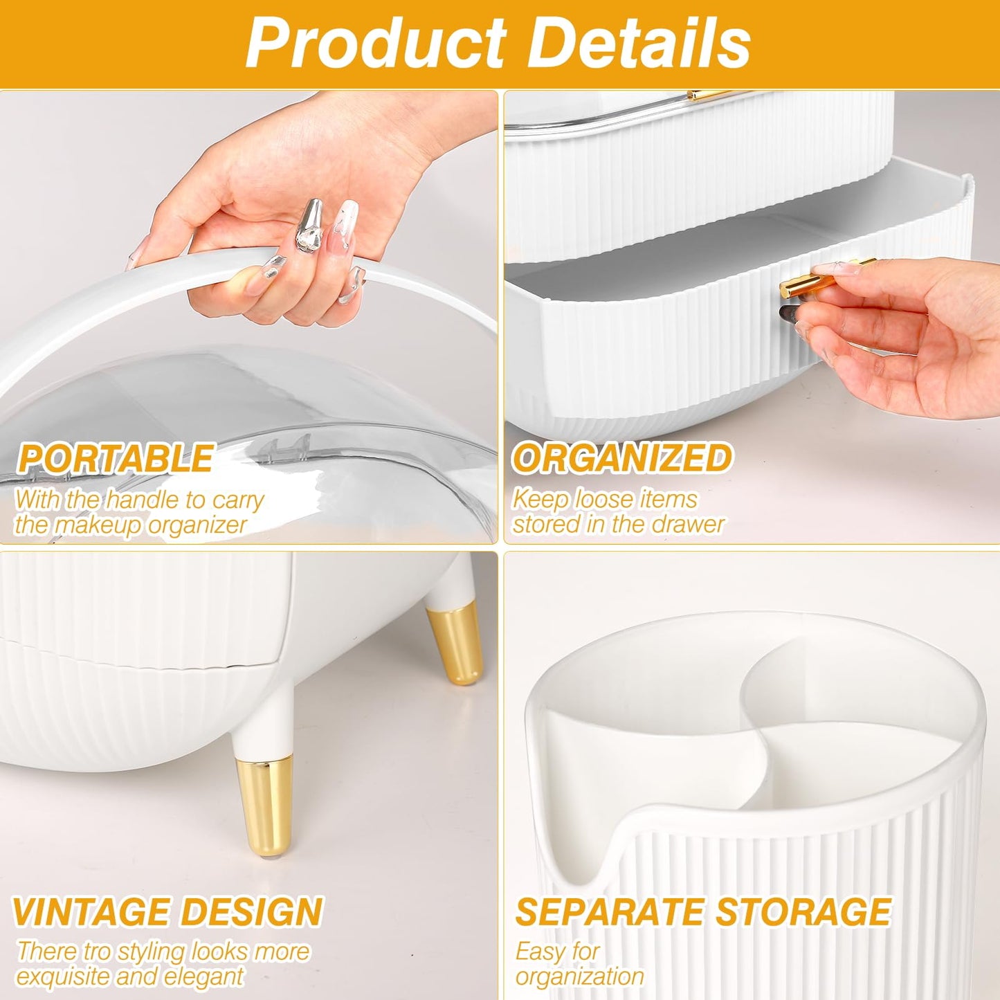 Haturi Makeup Organizer, Skincare Organizers w/Brush Holder, Cosmetics Organizer with Drawers, Waterproof & Dustproof Makeup Organizer for Vanity, Preppy Skin Care for Bathroom, Dresser, Countertop