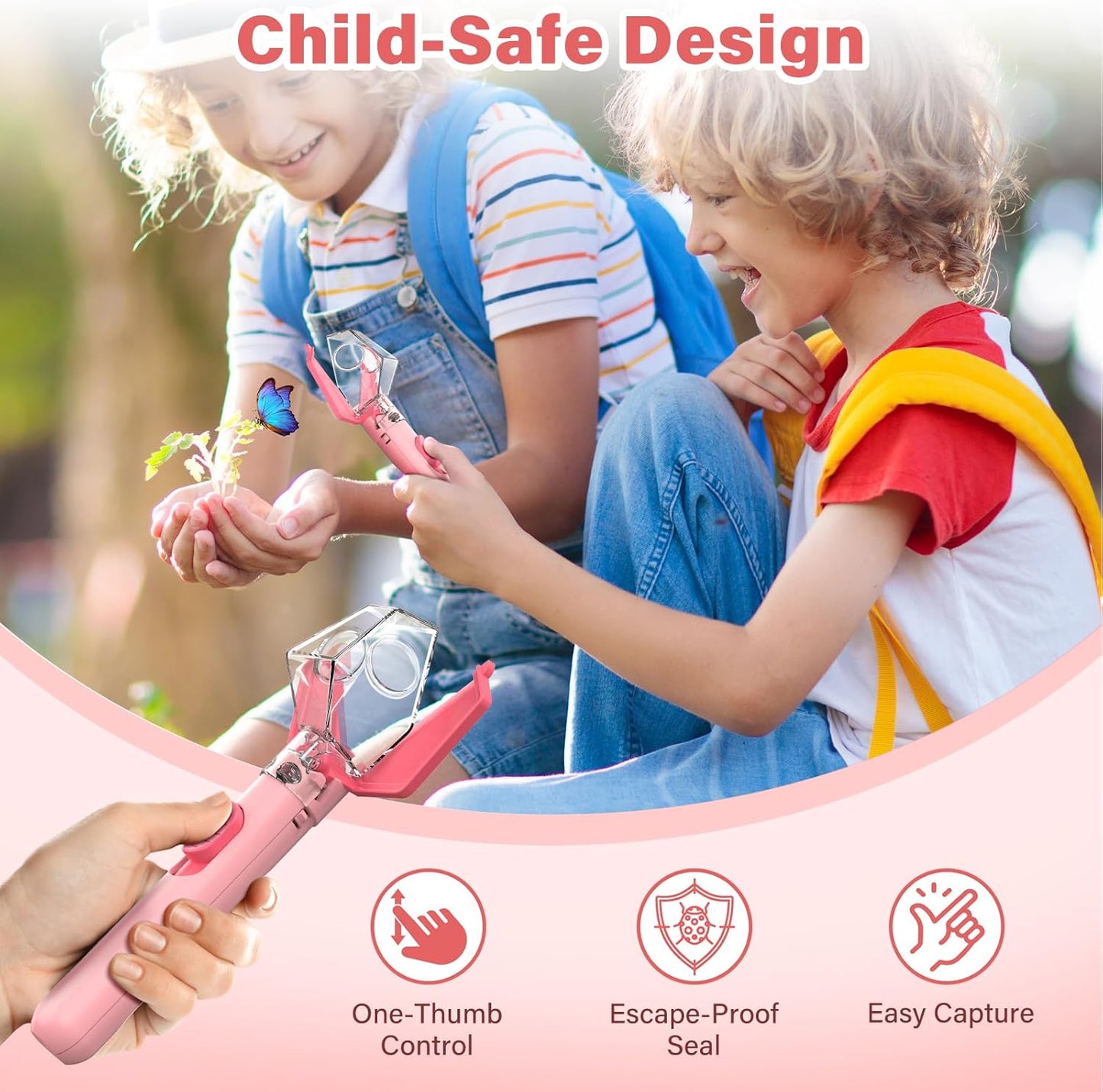 Insect Catcher Kit for Kids - STEM Bug Trap with 6X Magnifier | Indoor/Outdoor Exploration Tool (Pink, 2PCS)