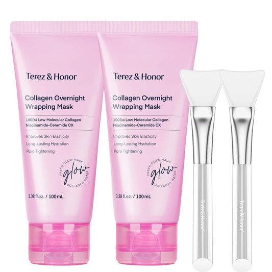 TEREZ & HONOR Collagen Night Wrapping Peel Off Mask: Korean Face Mask for Elasticity, Hydrating & Glow - 100Dalton Smallest Molecular Collagen, Dermatologist Tested, 3.4 FL OZ 2 Pcs