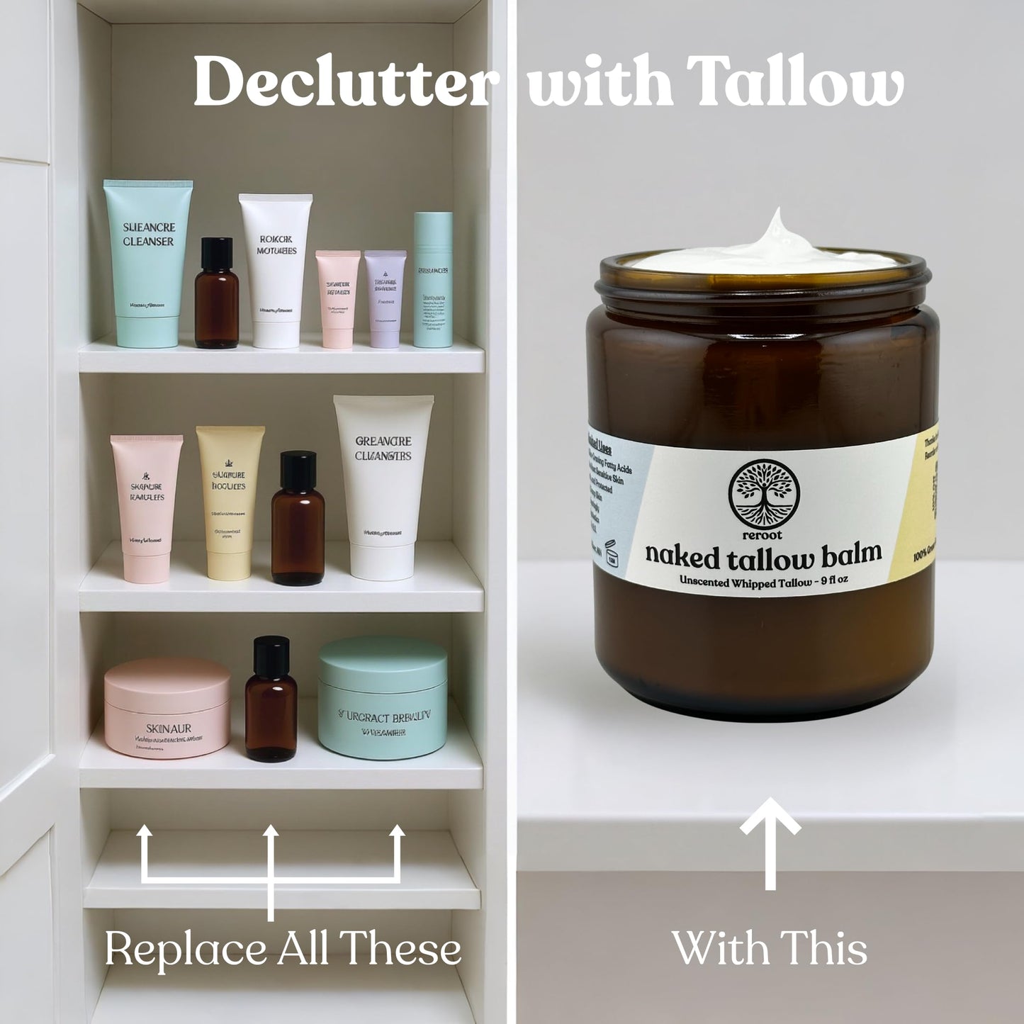 Beef Tallow for Skin - NAKED TALLOW BALM I 1 Ingredient - 100% Grass Fed Beef Tallow | Whole Body & Face | Whipped & UNSCENTED for Sensititve Dry Skin, Babies, Eczema, Psoriasis, Rosacea