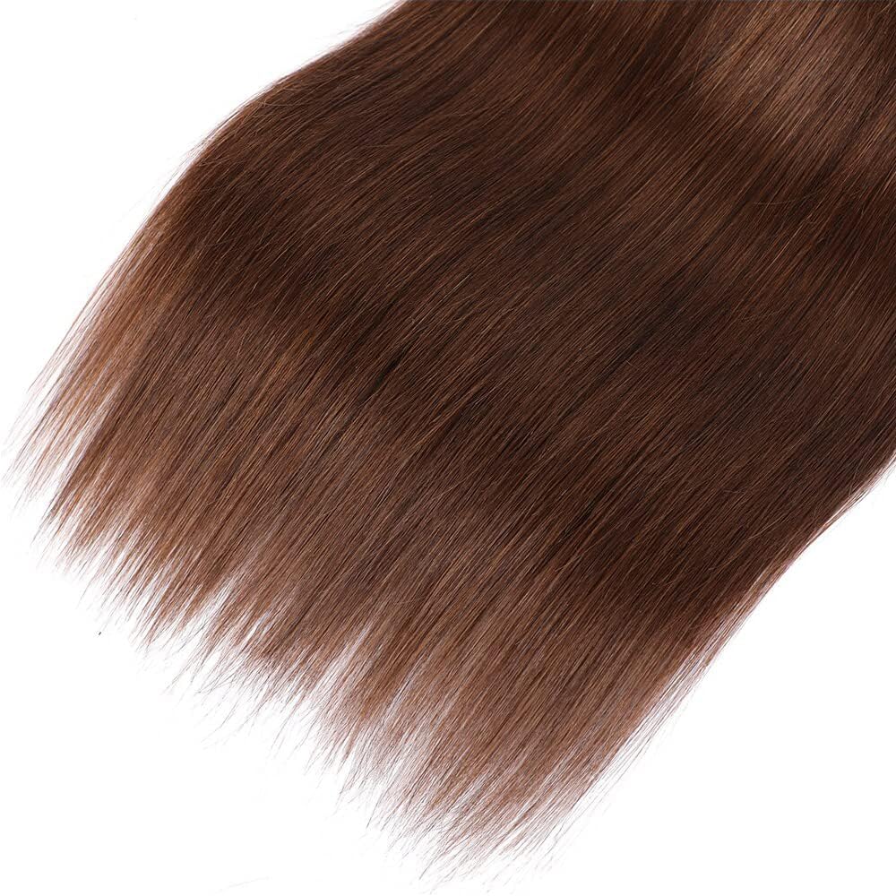 Color 4 Straight Bundles Human Hair Dark Brown Bundles Double Weft Brazilian Virgin Chocolate Brown Straight Remy Hair Extensions Silky and Soft for Black Women (12 12 12 inch 3 Bundles)