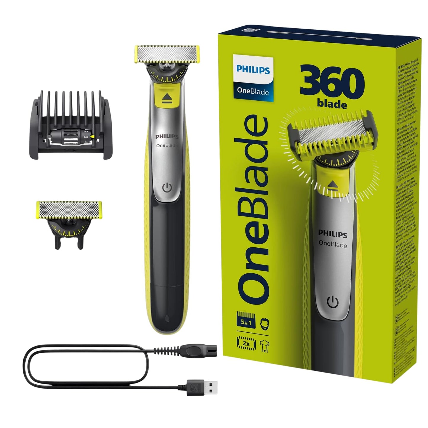 OneBlade Face, Hybrid Electric Beard Trimmer and Shaver with 5-in-1 Face Stubble Comb