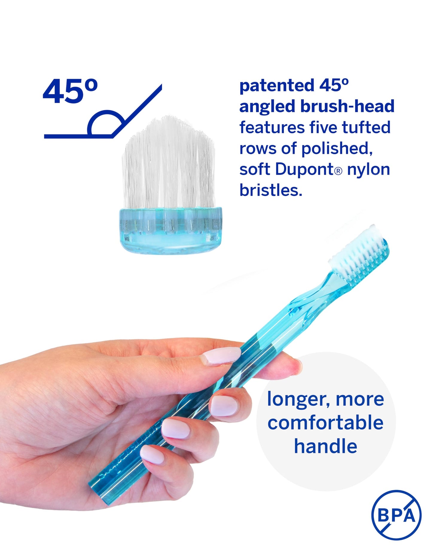 Supersmile New Generation 45° Long Toothbrush, Blue, Soft Bristle