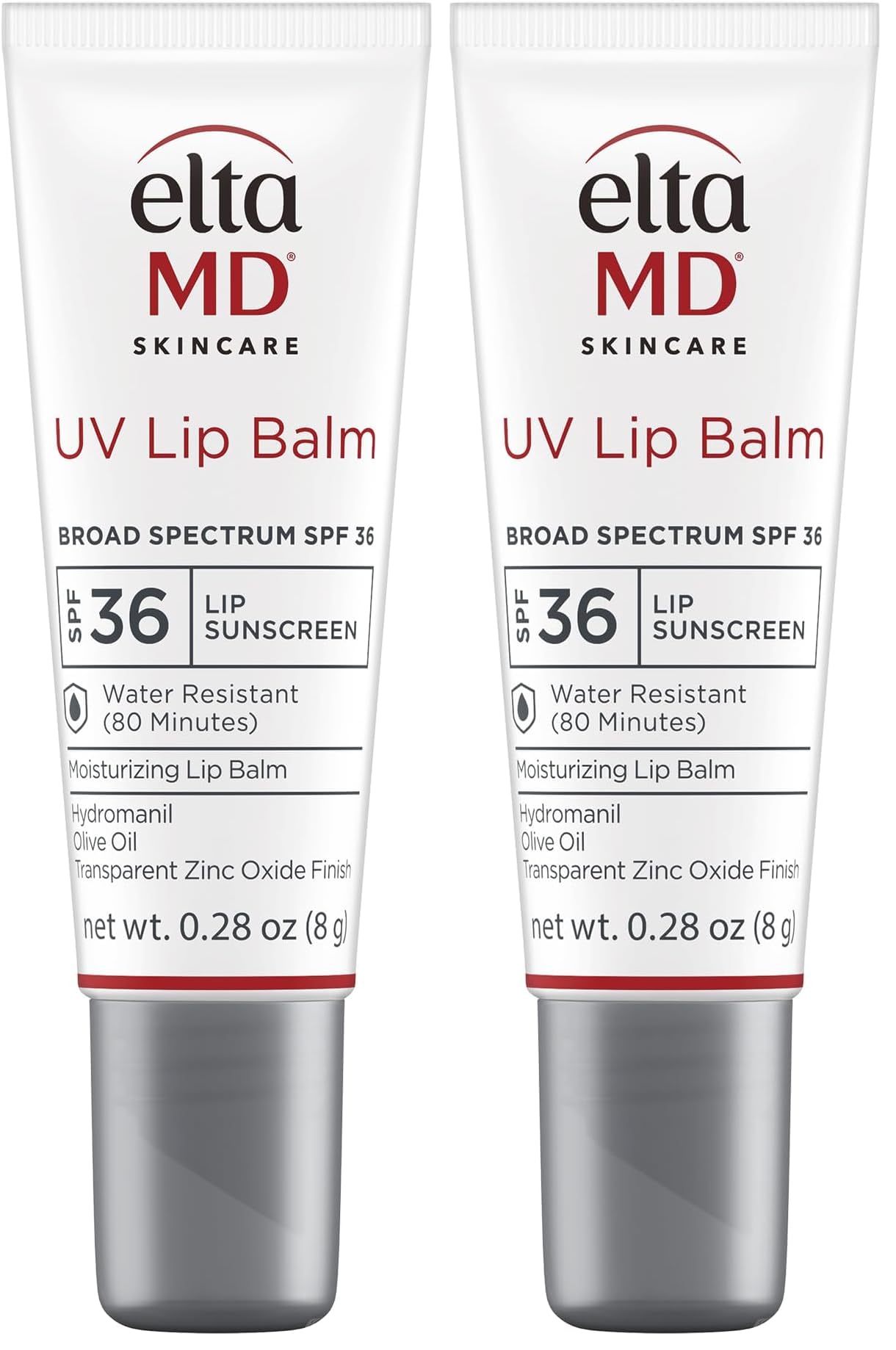 EltaMD UV Lip Balm SPF Sunscreen,Sunscreen Lip Balm with SPF 30+,Protects Dry Cracked Lips,Transparent Zinc Oxide,0.28 Tube,(Pack of 2)