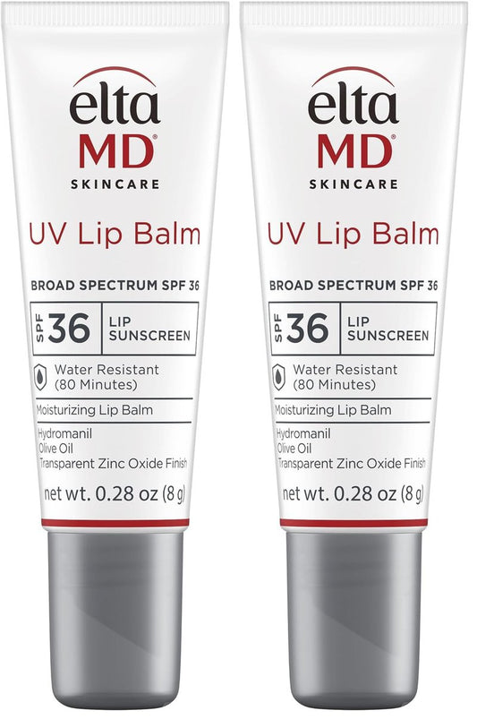 EltaMD UV Lip Balm SPF Sunscreen,Sunscreen Lip Balm with SPF 30+,Protects Dry Cracked Lips,Transparent Zinc Oxide,0.28 Tube,(Pack of 2)