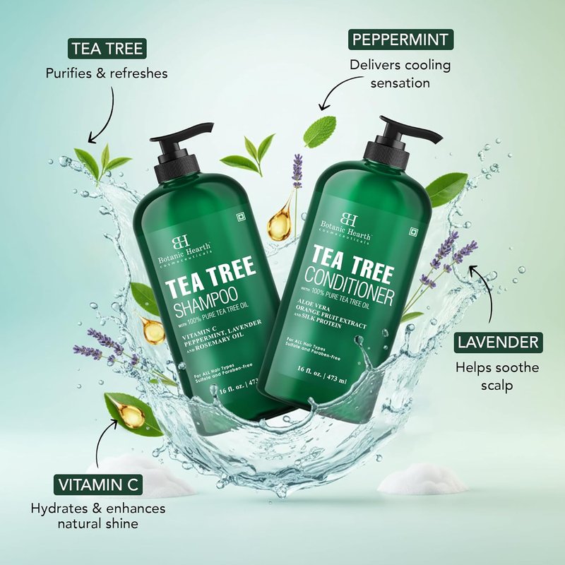 Tea Tree Shampoo and Conditioner Set - 100% Pure Tea Tree Oil for Itchy, Dry Scalp | 16 Fl Oz Each