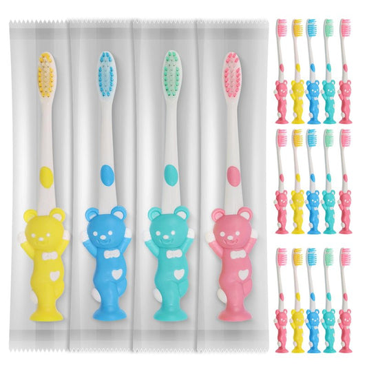 Gisdo 100pcs Disposable Kids Toothbrush, Individually Wrapped, Manual Toothbrush Set for Age 2+ Children, Boys & Girls (4 Colors)