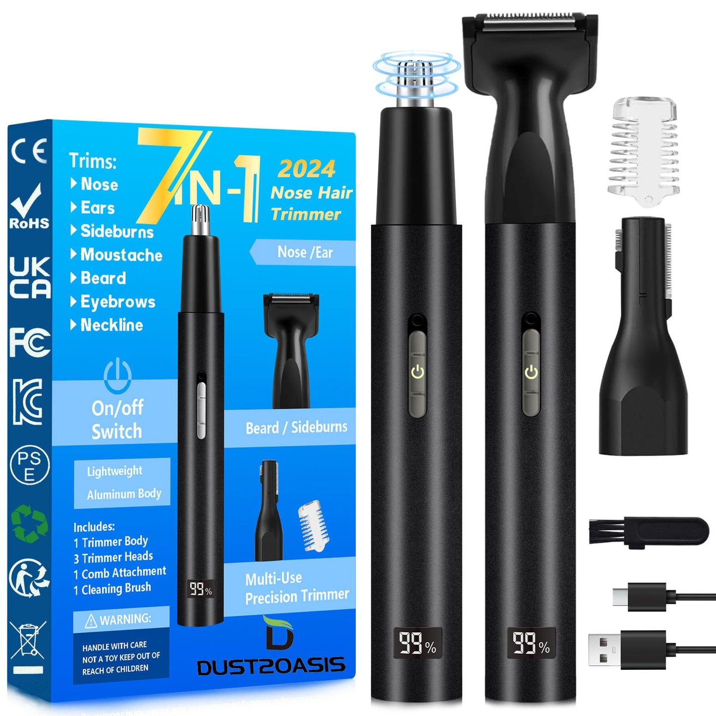 Dust2Oasis Nose Hair Trimmer for Men Women-2025 All-in-1 Professional Use for Nose Ear Hair Trimmers Clipper Pro-14,000RPM Motor,2 hrs Rechargeable Hair Trimmer Set with Dual Edge Blades N414