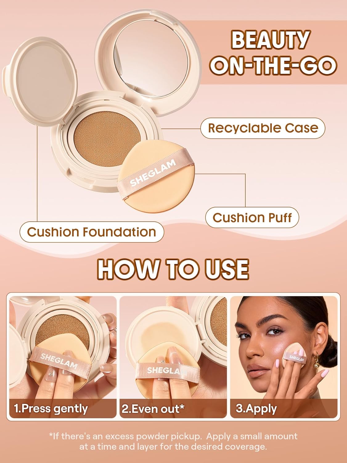 Lock & Go Long-Lasting Cushion Foundation - Soft Matte Waterproof Makeup | Flawless Base in Nude