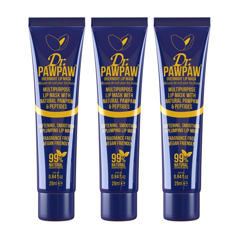 Dr.PAWPAW Overnight Lip Mask - Multi-Purpose Balm, Natural Pawpaw & Peptides Smooth Skin, Cracked Lips, Vegan, Ethical Beauty & Fregrance Free (3 x 25 ml)