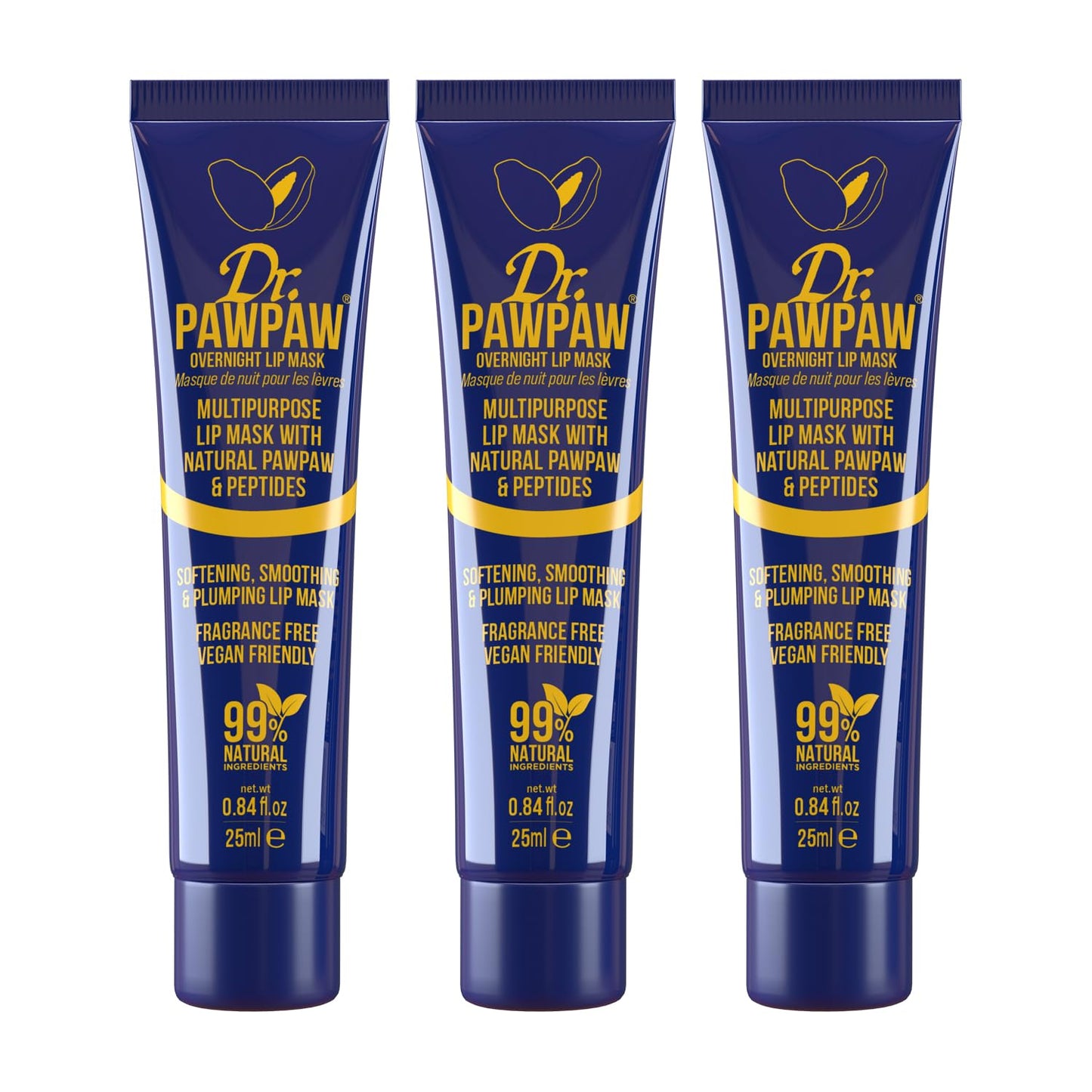 Dr.PAWPAW Overnight Lip Mask - Multi-Purpose Balm, Natural Pawpaw & Peptides Smooth Skin, Cracked Lips, Vegan, Ethical Beauty & Fregrance Free (3 x 25 ml)
