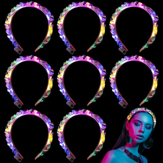 Tigeen 8 Pcs Light up Headband LED Glow Headbands Glow in The Dark Headband LED Hair Accessories for Wedding Party Favor
