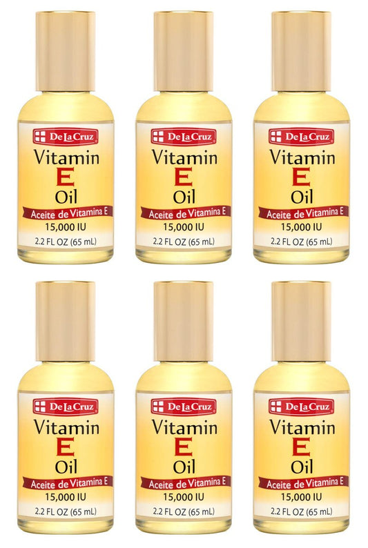 De La Cruz Vitamin E Oil, Vitamin E Oil with Safflower for Skin, Hair, Face and Body, 2.2 FL. OZ. (6 Bottles)