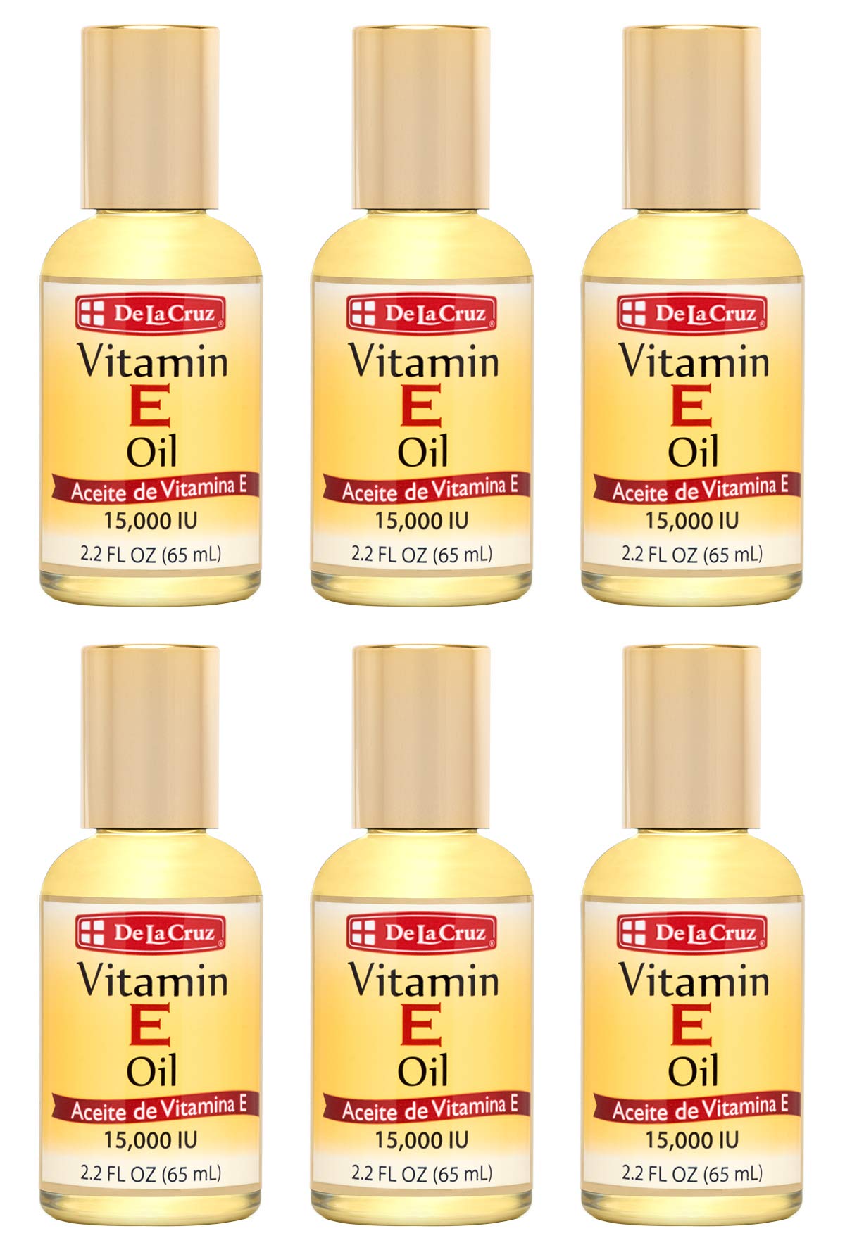 De La Cruz Vitamin E Oil, Vitamin E Oil with Safflower for Skin, Hair, Face and Body, 2.2 FL. OZ. (6 Bottles)