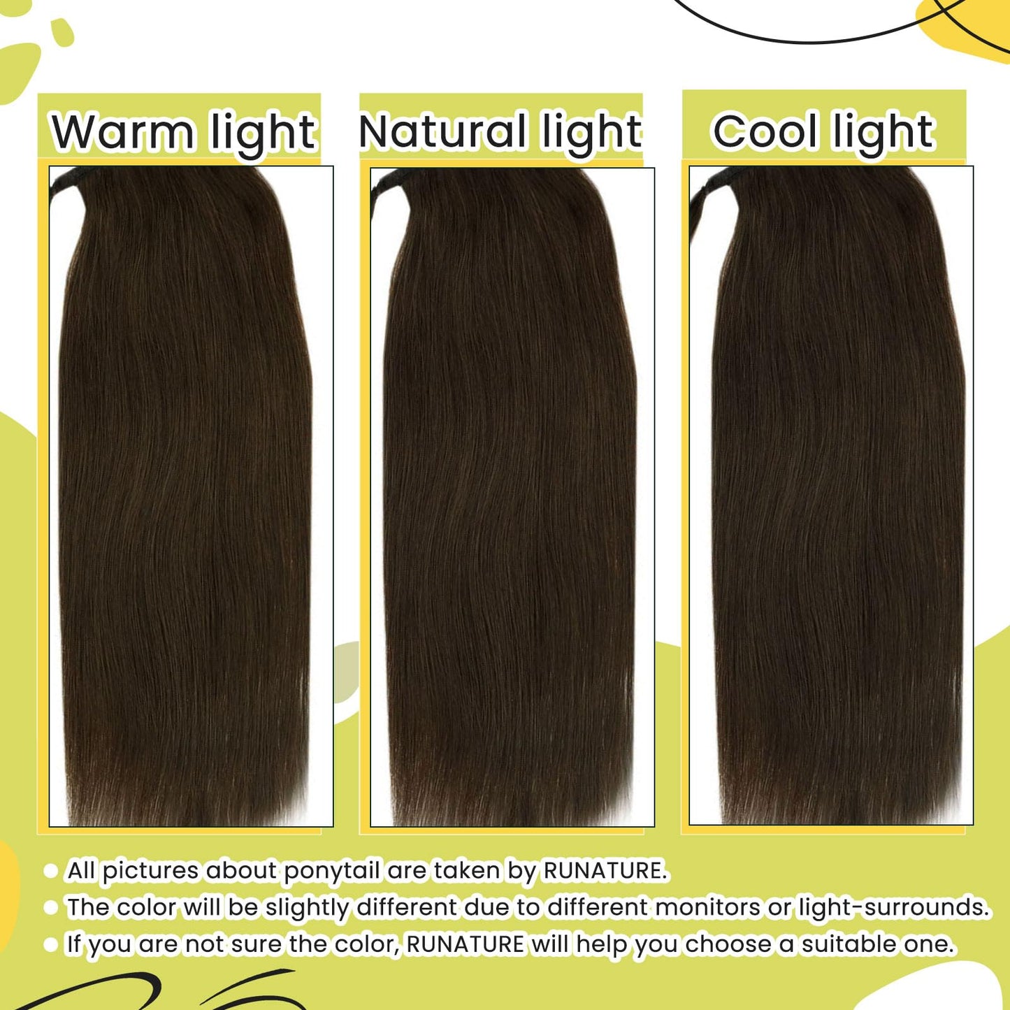 RUNATURE Hair Ponytail Extension Short Human Hair Extensions Ponytail #4 Brown Thick Wrap Ponytail Hair Extensions with Clips Straight Real Hair Pony Tail Extensions Silky 14 Inch 70g