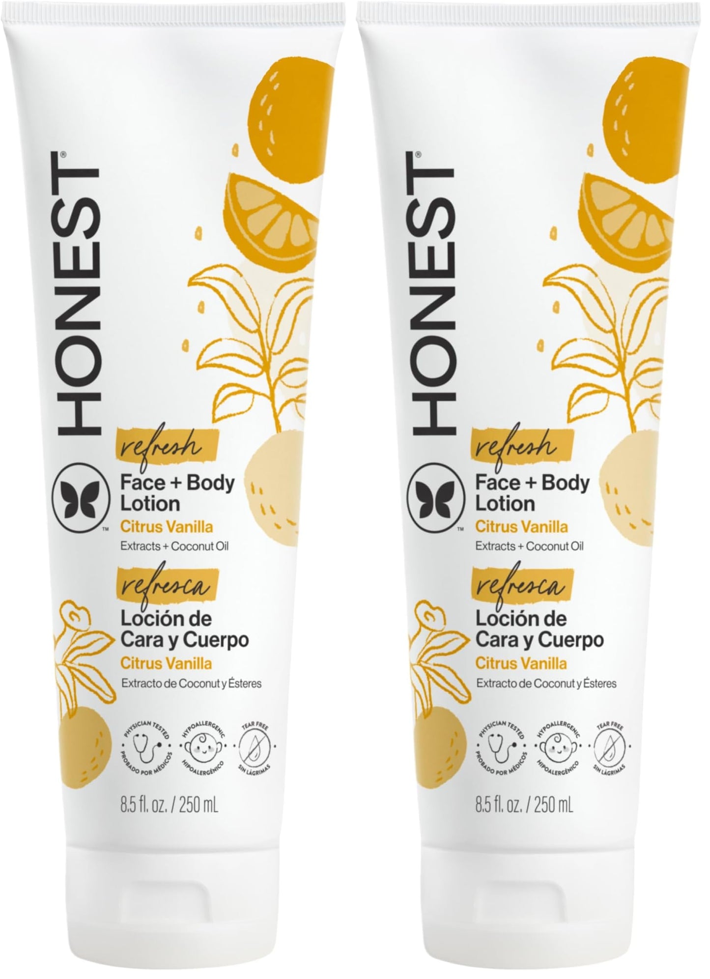 The Honest Company Hydrating Face and Body Lotion,Fast Absorbing,Naturally Derived Hypoallergenic,Citrus Vanilla Refresh,8.5 fl oz,(Pack of 2)