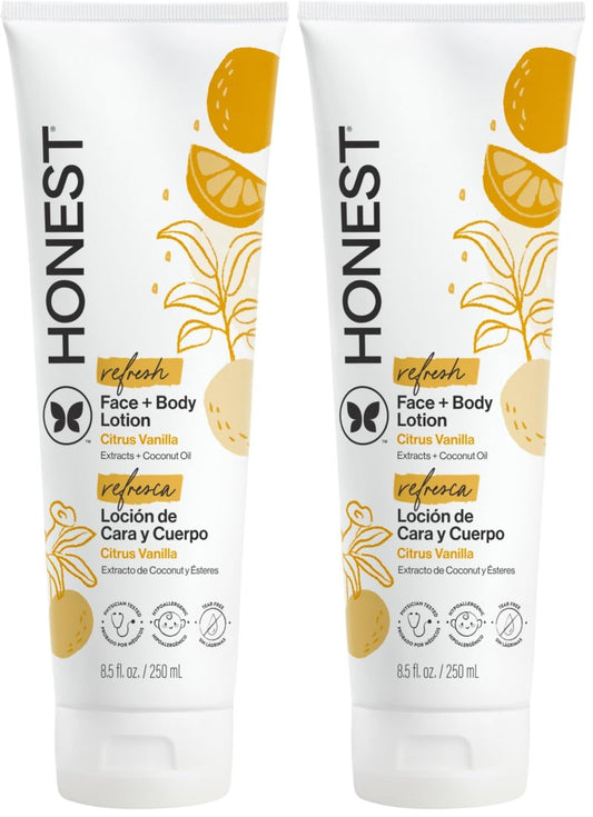 The Honest Company Hydrating Face and Body Lotion,Fast Absorbing,Naturally Derived Hypoallergenic,Citrus Vanilla Refresh,8.5 fl oz,(Pack of 2)