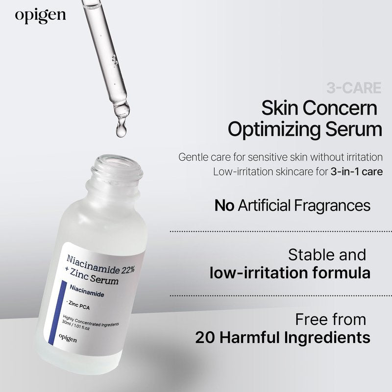 opigen Niacinamide 22% + Zinc Serum for Face, Pore Reducer, Diminishes Acne Prone, Skin Balancing Pore Reducing, Korean Skin Care, 1oz