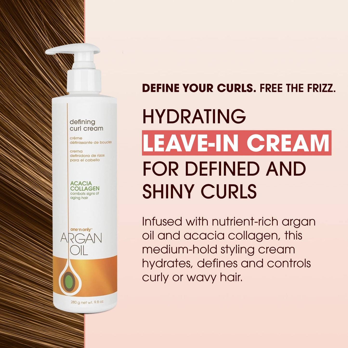 One 'N Only Defining Curl Cream with Argan Oil, Leave-in Conditioning Cream, Defines and Leaves Strong Curly Hair, Enhances Shine and Hydrates Without Sticky Residue, 9.8 Ounces (2 Pack)