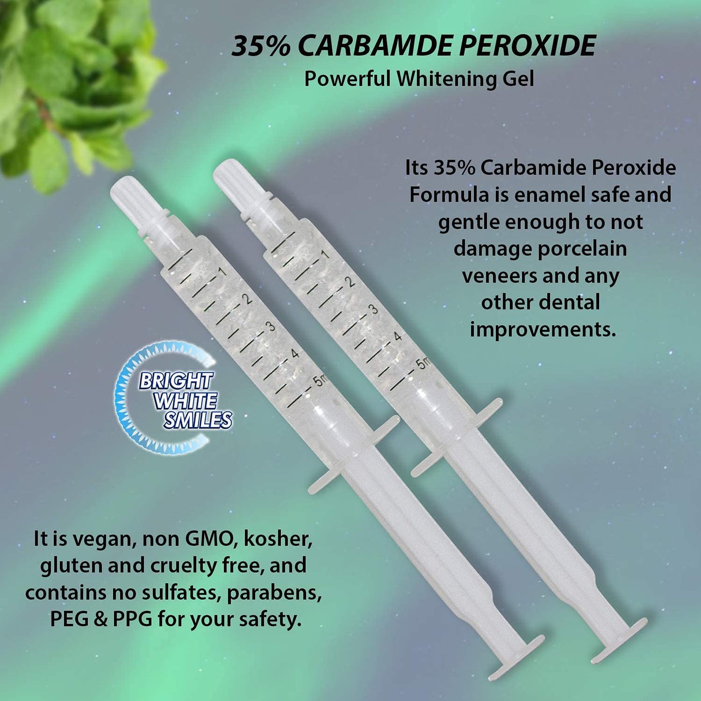 Bright White Smiles 35% Carbamide Peroxide Teeth Whitening Gel Refills, Sensitive Teeth Whitener, Works with LED Light and Trays (10 X 5 ML/CC)