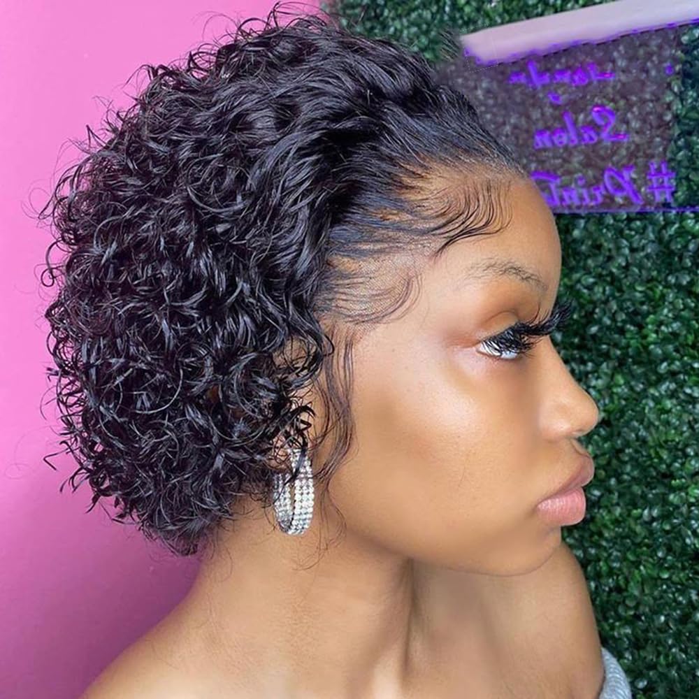 BEEKERKER Human Hair Short Wigs Glueless Wigs with Bangs Short Bouncy Curly Bob Wig With Bang 6 Inch 180% Density Glueless Full Machine Made