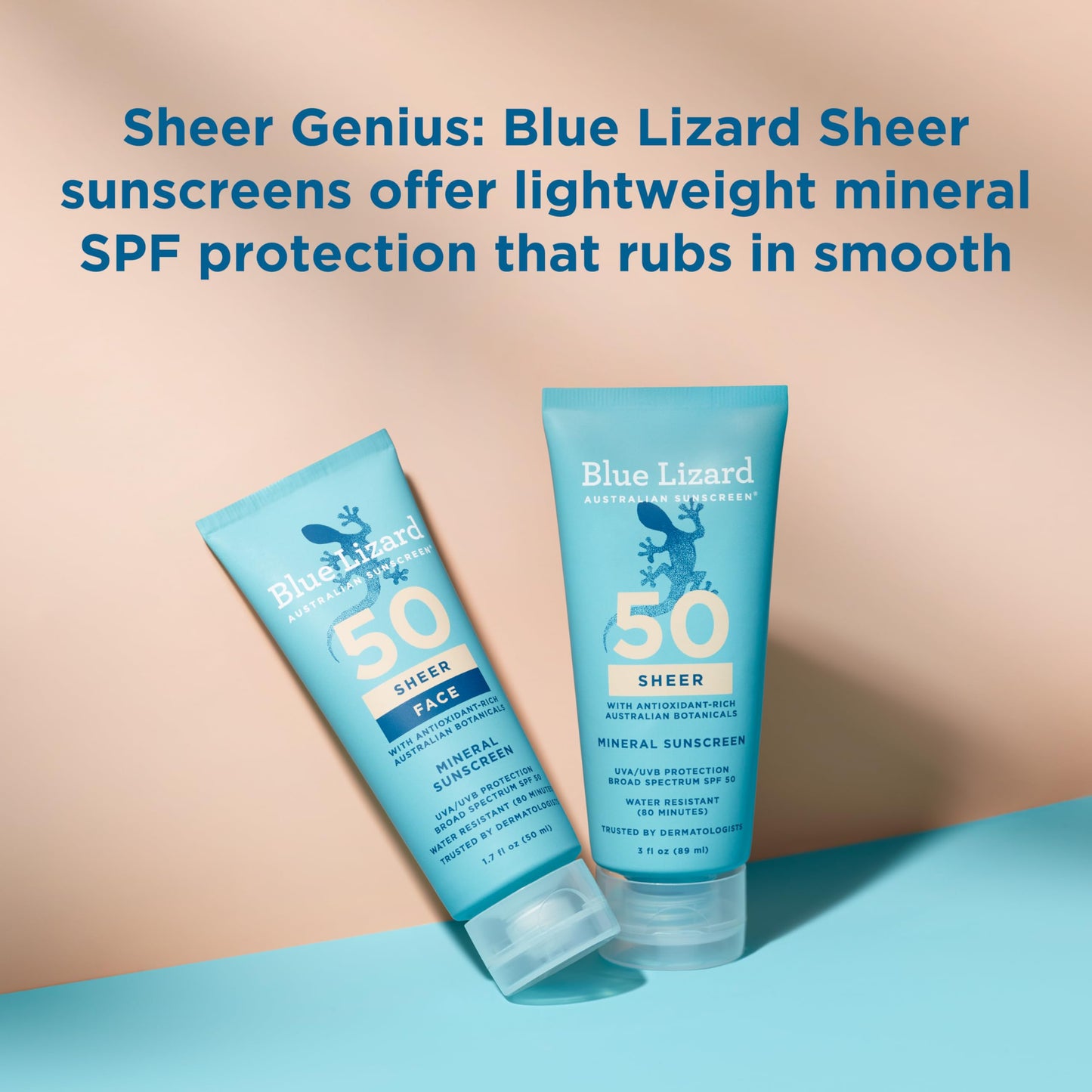 Blue Lizard Sheer Mineral SPF 50 Sunscreen Lotion, Zinc Oxide, 100% Mineral Formula, Rubs In Smooth, Nourishes with Australian Desert Lime and Peach, Paraben- free, Fragrance-Free, 3 fl oz