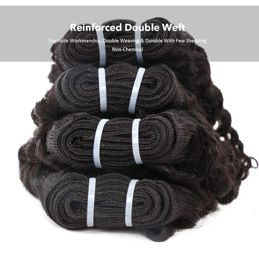FASHION LINE Deep Wave 10inch Human Hair Bundles Natural Black Unprocessed Brazilian Curly Hair Extensions for Full Head