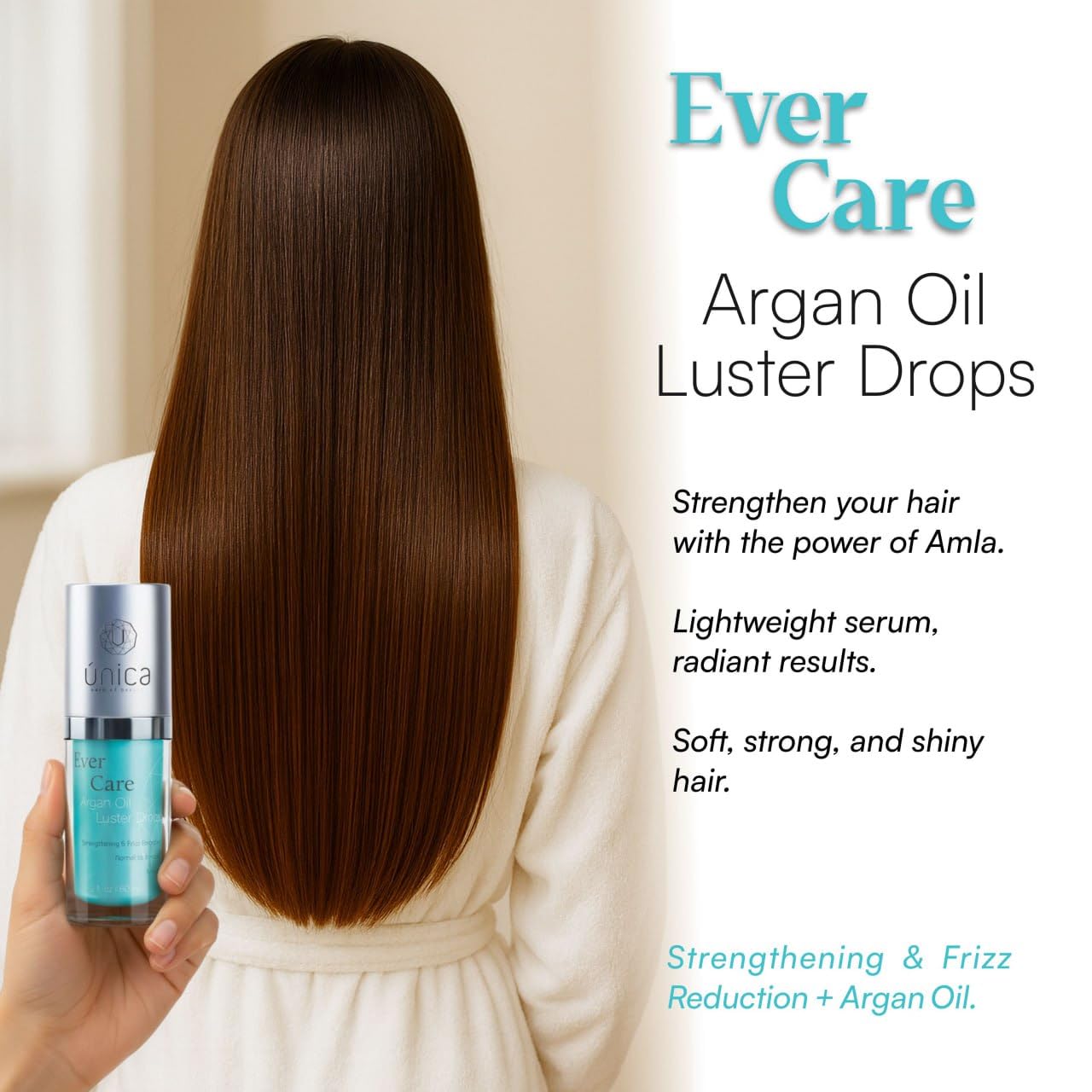 UNICA Ever Care Amla Oil Luster Drops – Lightweight Pre-Shampoo Hair Serum for Shine, Strength & Frizz Control – Infused with Botanical Oils – 2oz (60 ml)