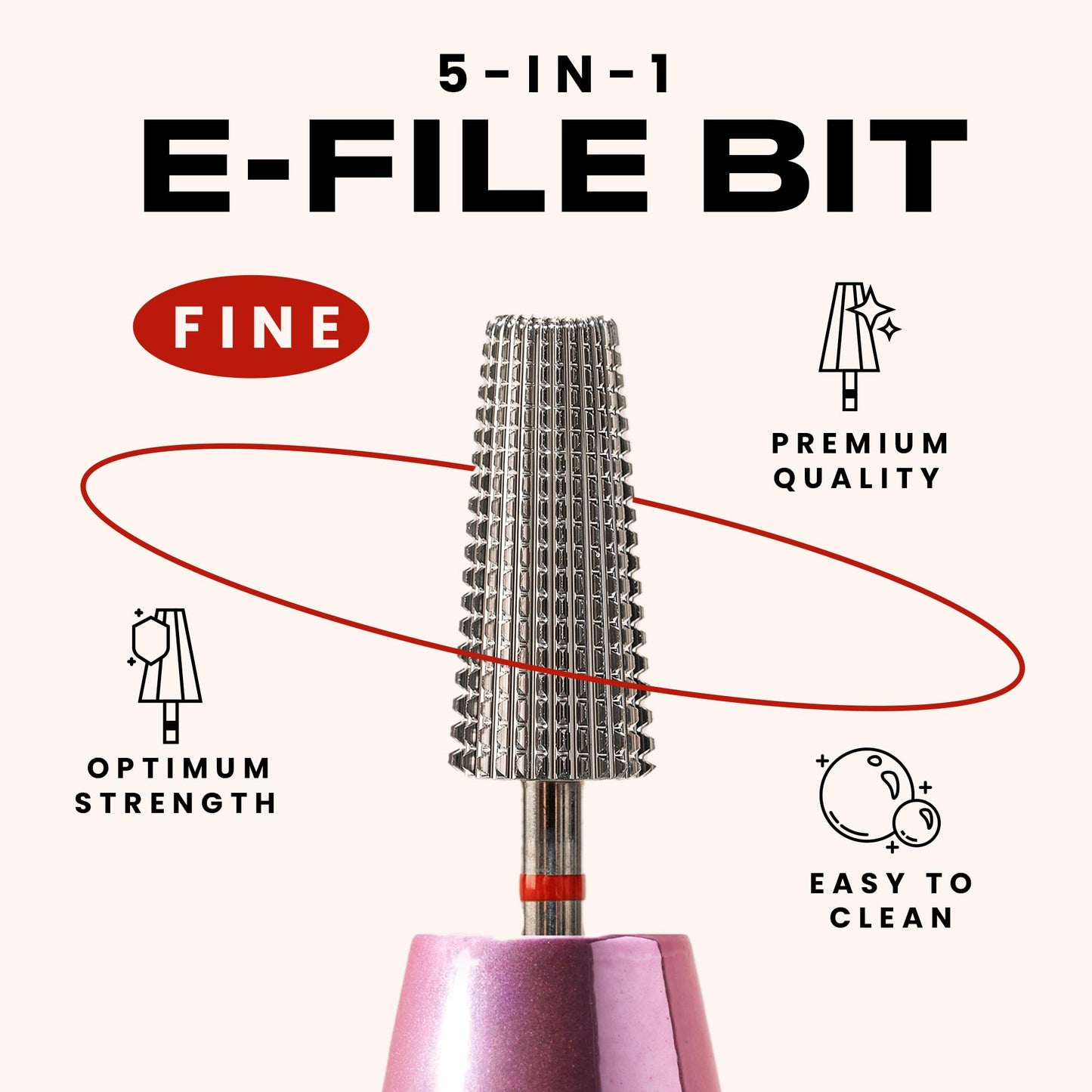 V Beauty Pure 5-in-1 Professional Nail Drill Bits (Fine) - Electric Nail Drill Kit for Manicure, Pedicure & 3D Art - Portable EFile Nail Tech Drill Bits for Nail Technicians, Salon & Home DIY