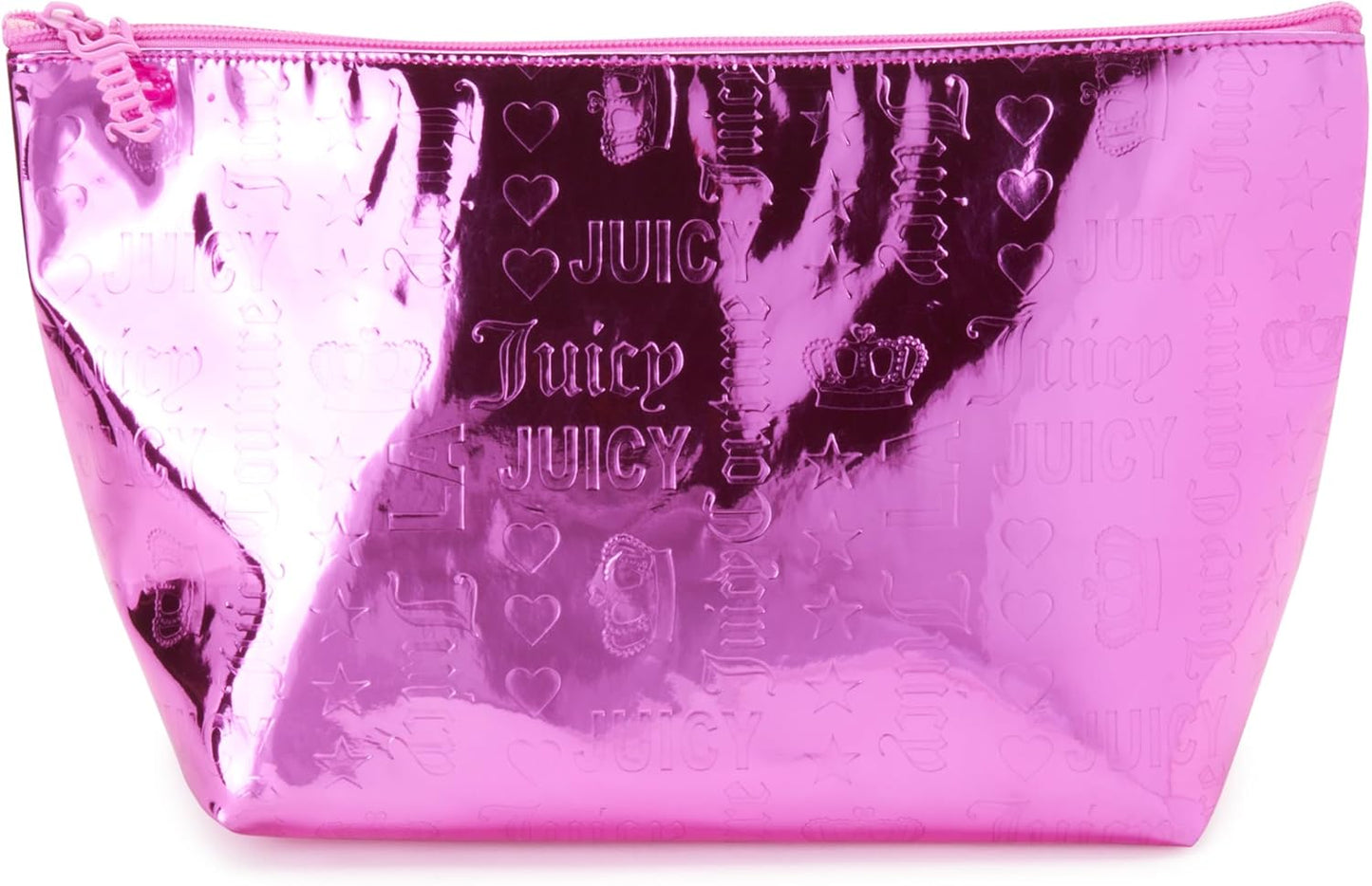 Juicy Couture Hot Pink Makeup Bag - Travel Cosmetic Organizer with Shiny Crown Design