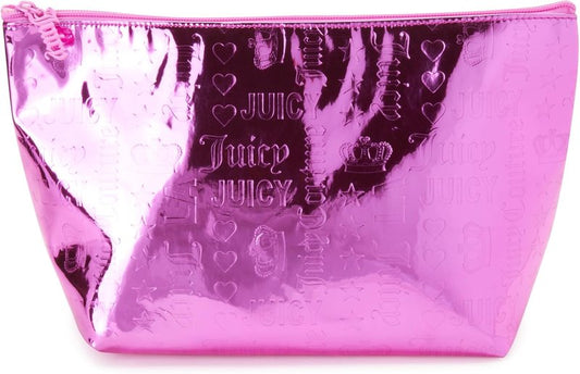 Juicy Couture Hot Pink Makeup Bag - Travel Cosmetic Organizer with Shiny Crown Design
