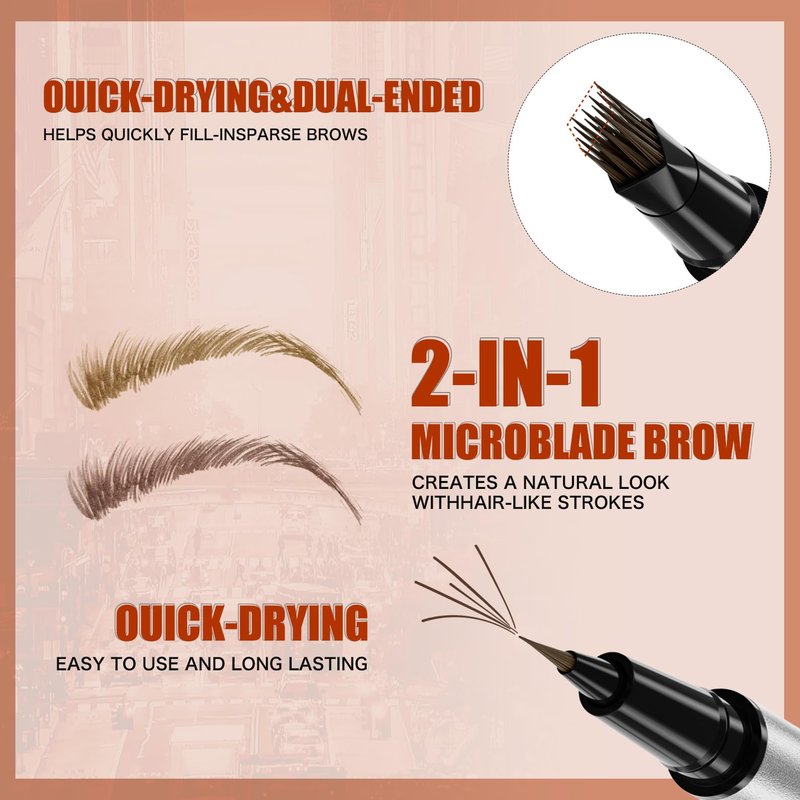 YeMoMo 4D Double-Ended Eyebrow Pen, Hair-Like Brush Tip, Waterproof Brow Tint with Soft Nib, Available in 5 Natural Colors (4#Black Brown)