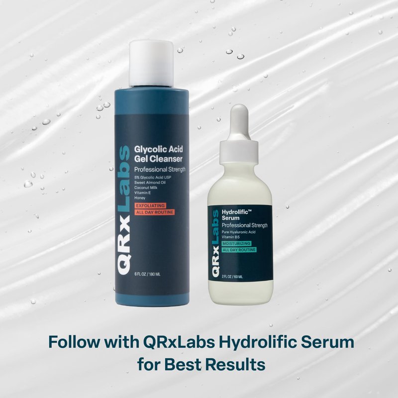 QRxLabs 5% Glycolic Acid Gel Cleanser - Exfoliating AHA Facial Cleanser for Smoother-Looking Skin, Oil Control & Pore Care, Body Safe - Helps with Razor Bumps & Ingrown Hairs - Daily Use - 6 Fl Oz