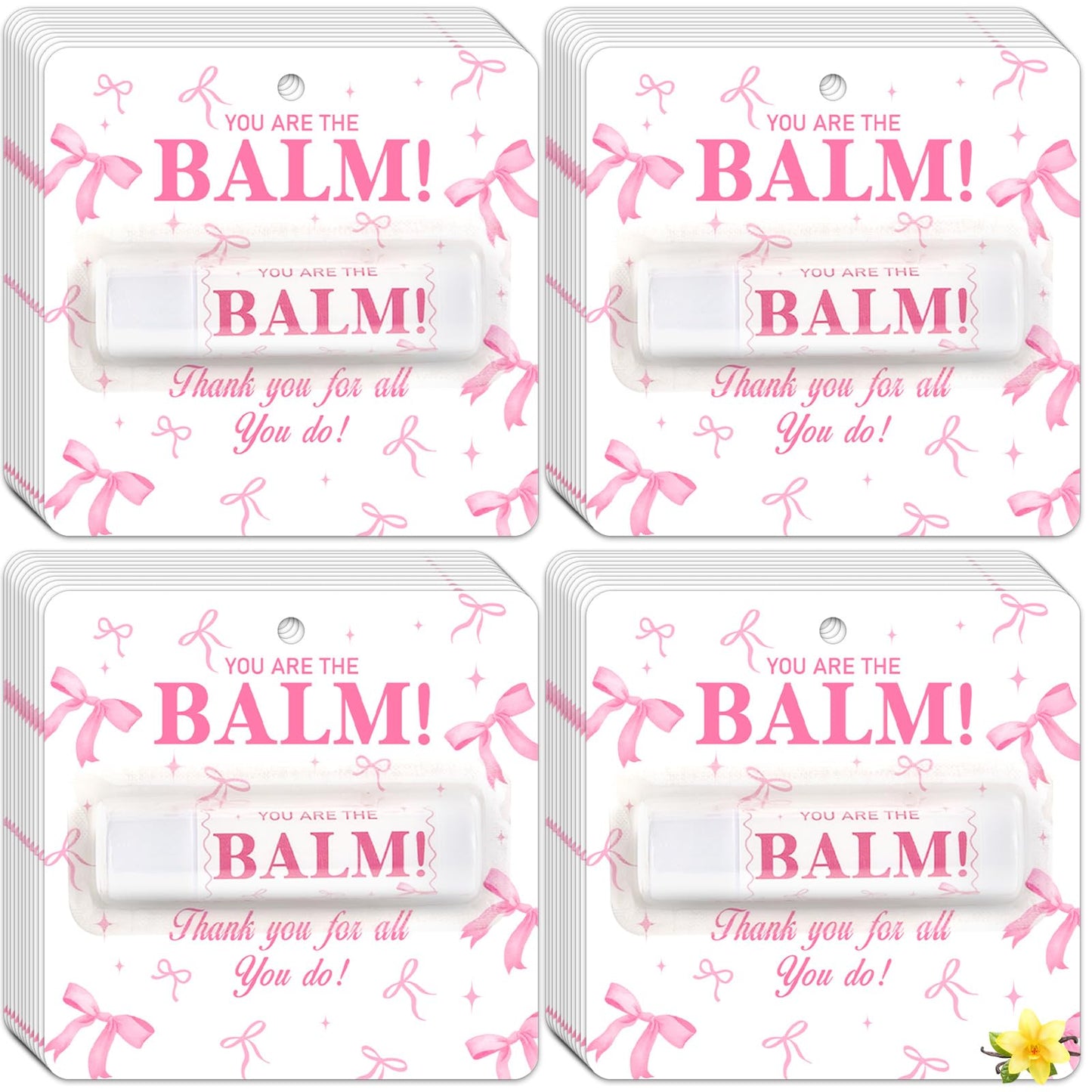 50 Pack Pink Bow Lip Balm Bulk Bow Thank You Gifts Appreciation Moisturizing Lip Care Set Valentine's Galentine's Day Bachelorette Party Favor for Women Wedding Bridal Spring Supplies
