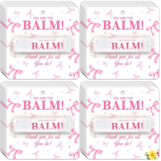 50 Pack Pink Bow Lip Balm Bulk Bow Thank You Gifts Appreciation Moisturizing Lip Care Set Valentine's Galentine's Day Bachelorette Party Favor for Women Wedding Bridal Spring Supplies