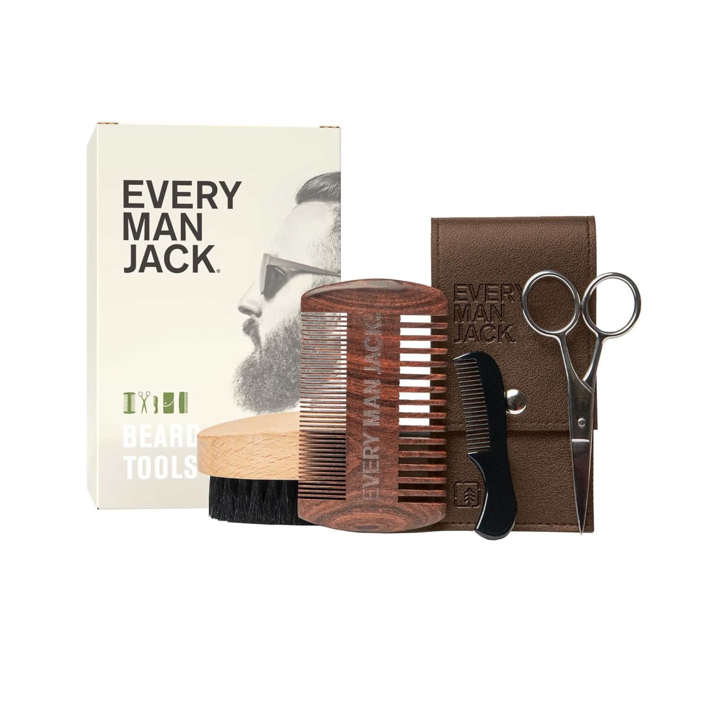 Beard Grooming Tool Gift Set for Men - Dual-Tooth Comb, Brush, Shears & Mini Comb | Travel-Friendly Essentials