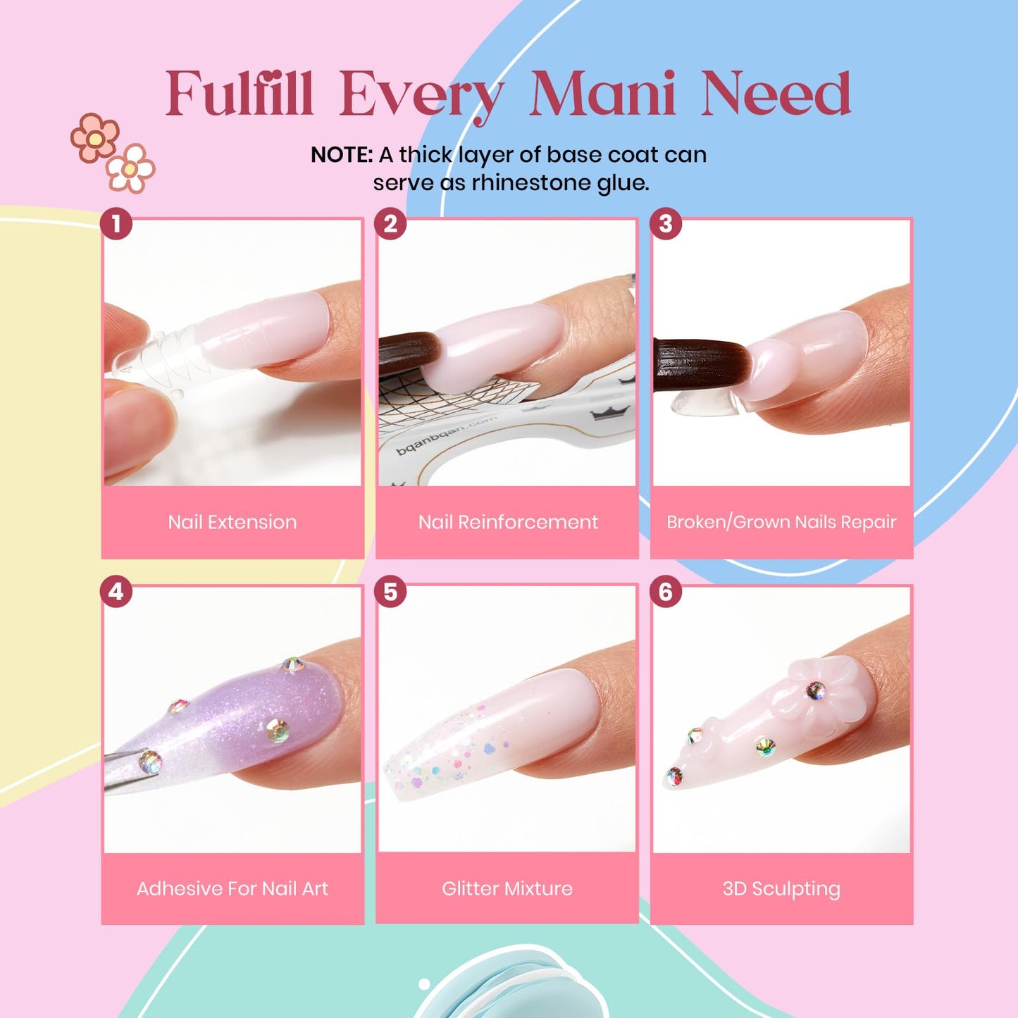Beetles Poly Extension Gel Nail Kit Bubblegum Garden Chrome Powder Include Nail Kit for Beginners+ 8-in-1 Gel Builder for Nails