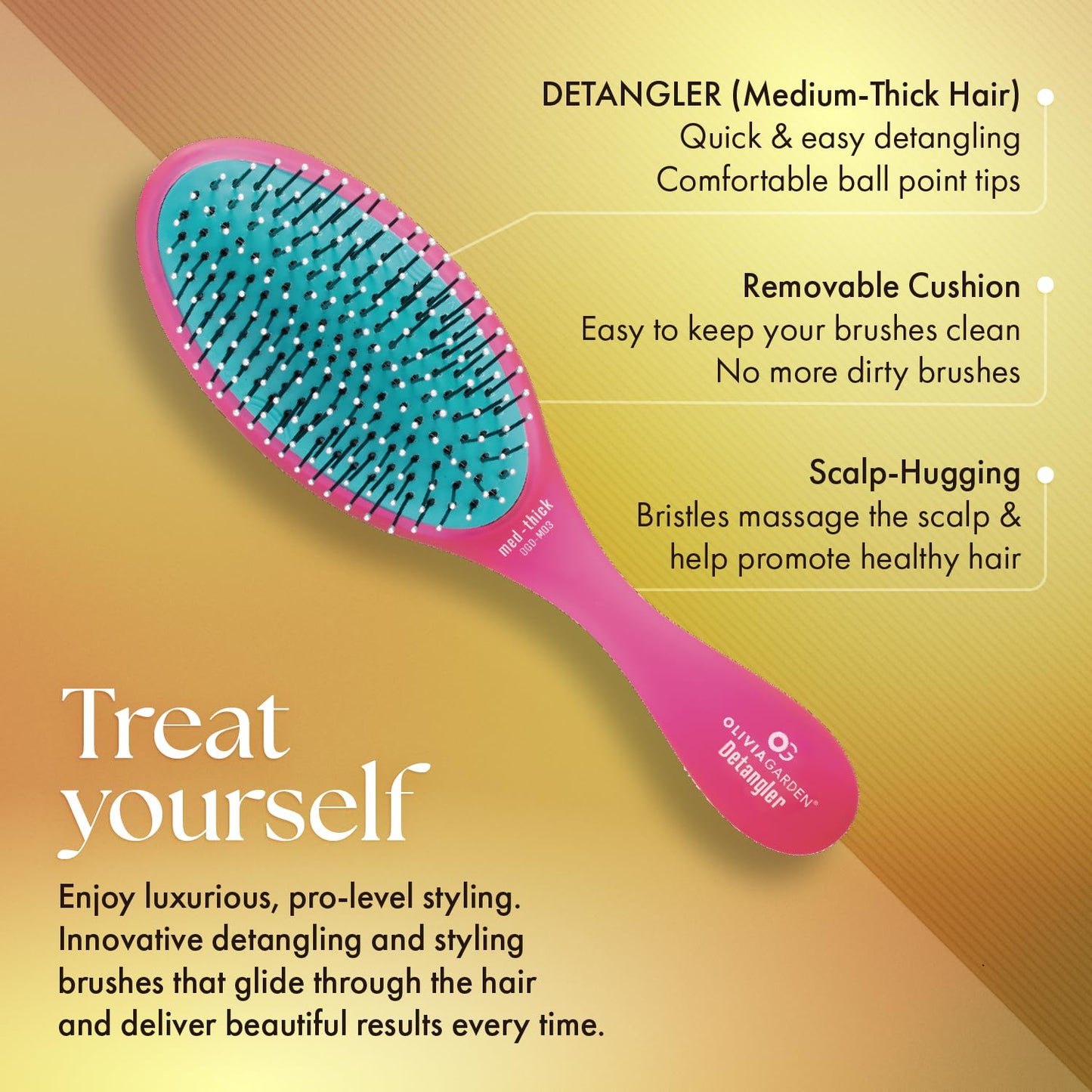 Olivia Garden Detangler Brush - Perfect for Medium to Thick Hair | Ideal for Women, Men & Kids
