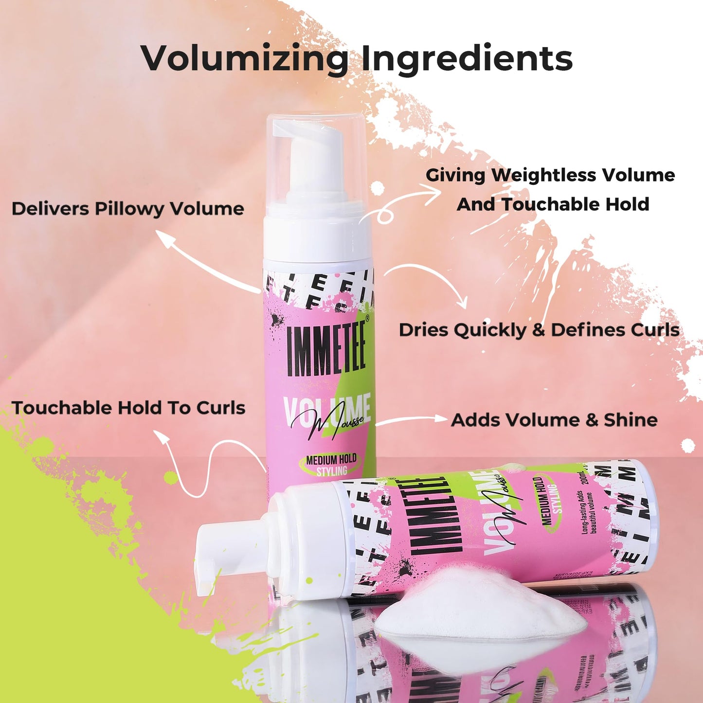 immetee Volumizing Mousse for Fine Hair,Lightweight & Long Lasting,Frizz Control,Create Instant Volume Thickness,Non Sticky Formula,for Women and Men 200ml/6.76oz