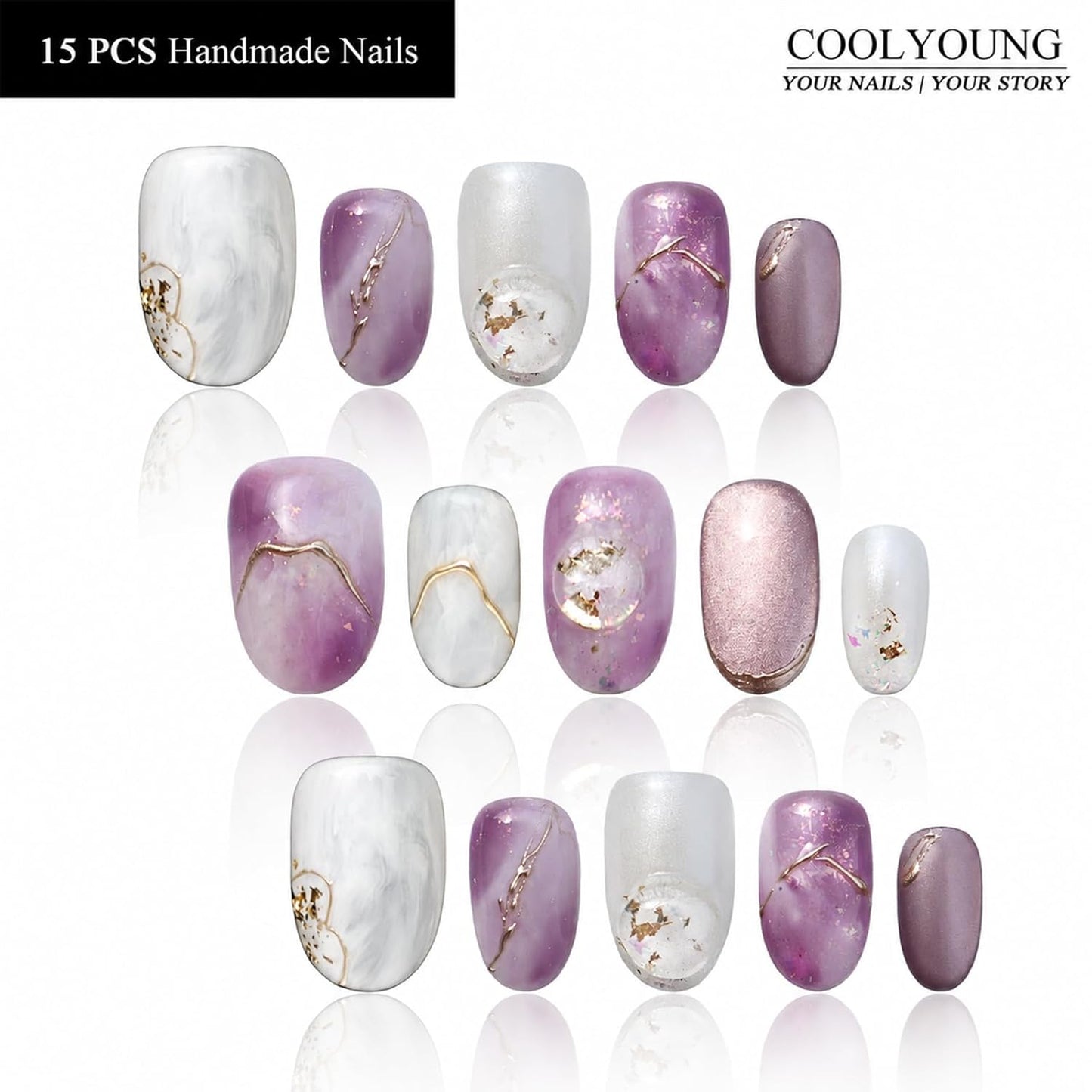Short Almond Press On Nails - Handmade Acrylic False Nails for Women | 15 PCS, Size S