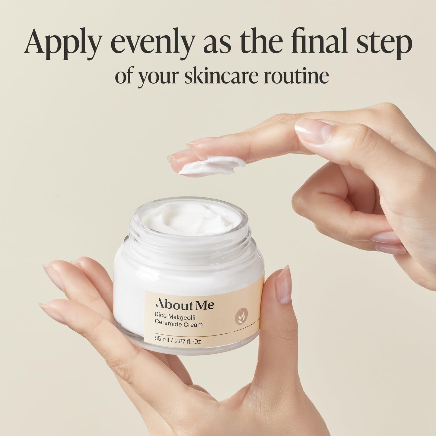 About Me Korean 6 Ceramide Rice Face Cream - Makgeolli Ferment 15,840ppm + Galactomyces, Niacinamide + Adenosine + Beta-Glucan, Bouncy Mochi Texture for Dry Skin, Vegan Jumbo 2.87 fl oz