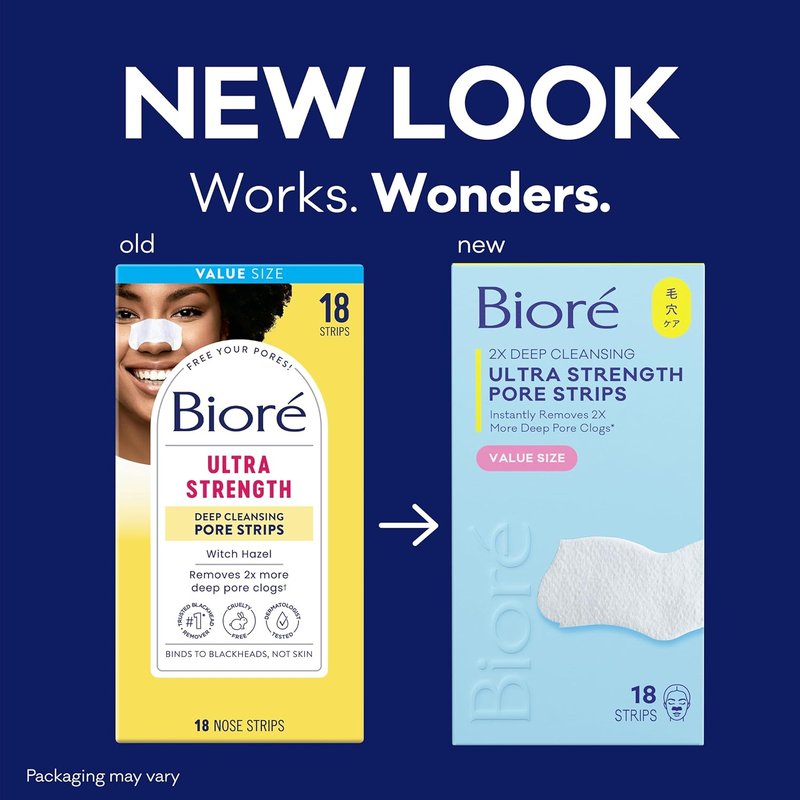 Bioré Witch Hazel Blackhead Remover Pore Strips - Ultra Strength, C-Bond Technology, 18 Count | Oil-Free & Non-Comedogenic