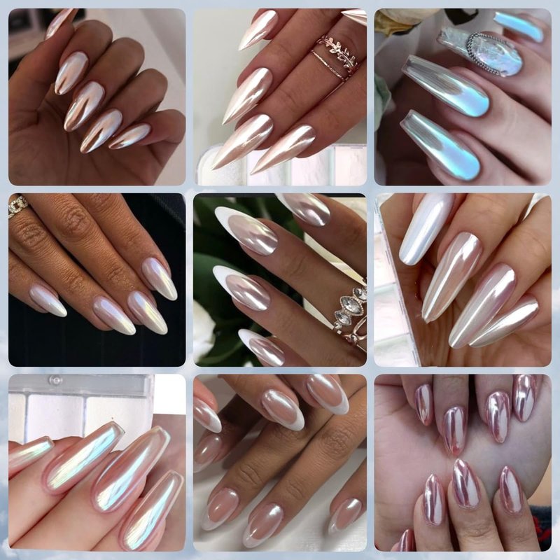 GZMAYUEN 2 Boxes White Pearl Chrome Nail Powder, Moonlight Mirror Effect Metallic Powders Aurora Magic Pearlescent Nail Powder for Manicure Decorations