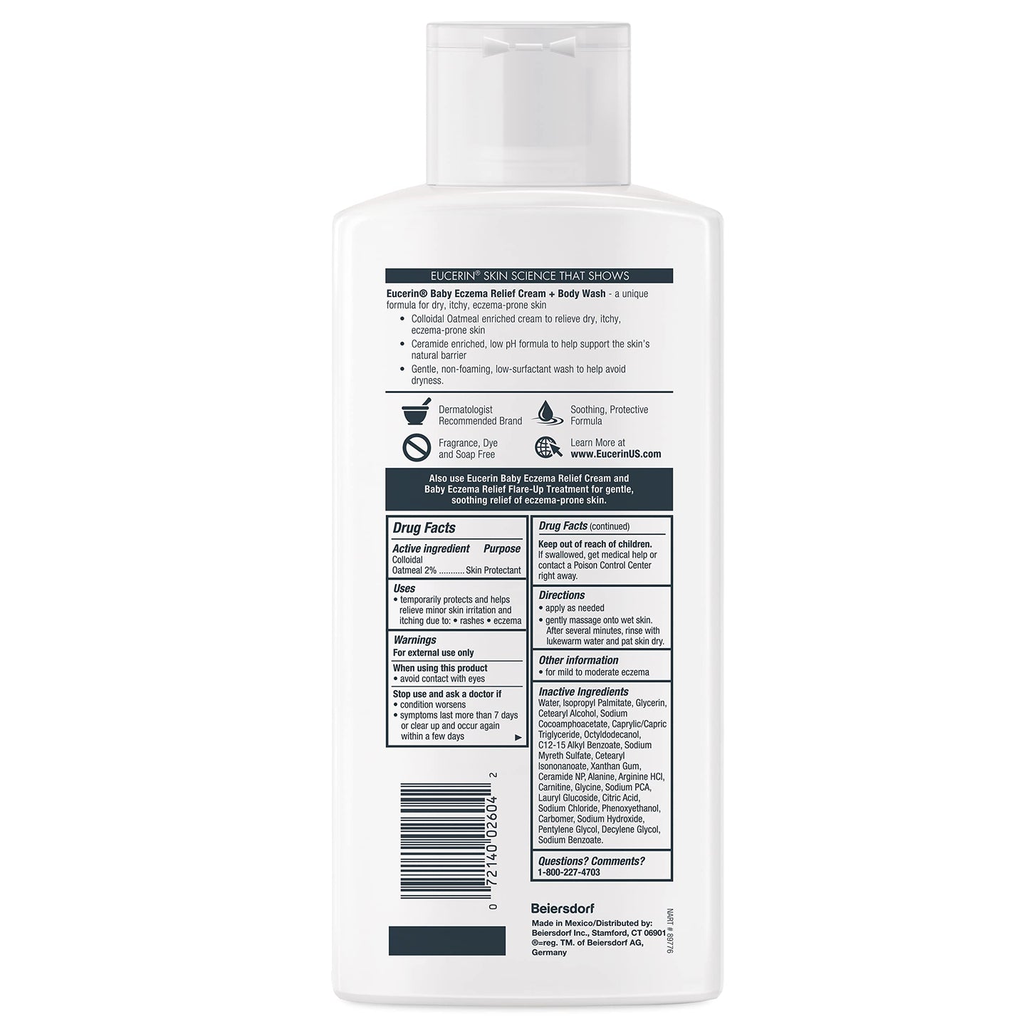 Eucerin Baby Eczema Relief Cream and Body Wash (13.5 Fl Oz) + Baby Eczema Cream (8 Oz), Fragrance Free Skin Care Set with Colloidal Oatmeal (Skin Protectant)