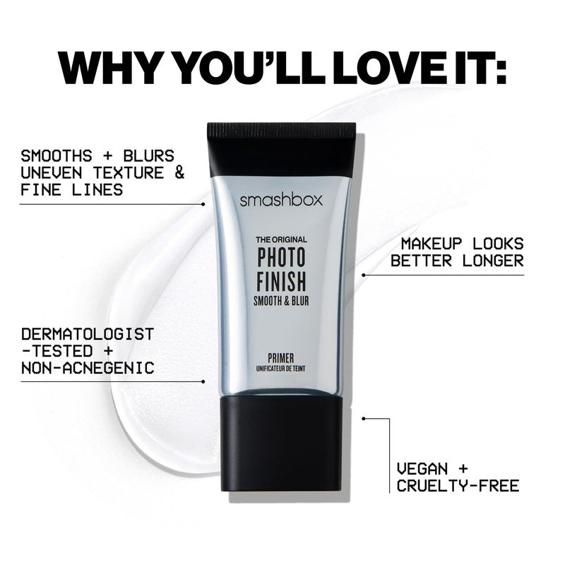 Smashbox Photo Finish Smooth & Blur Primer | Instantly Smooths Fine Lines and Pores for All Skin Types | Vitamins A & E Makeup Base with Blurring, 1.7 Fl Oz